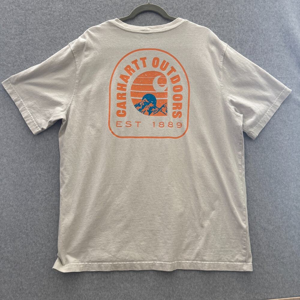 Carhartt Men's Relaxed Fit Pocket T-Shirt XL Off White Graphic Print Beach Surf